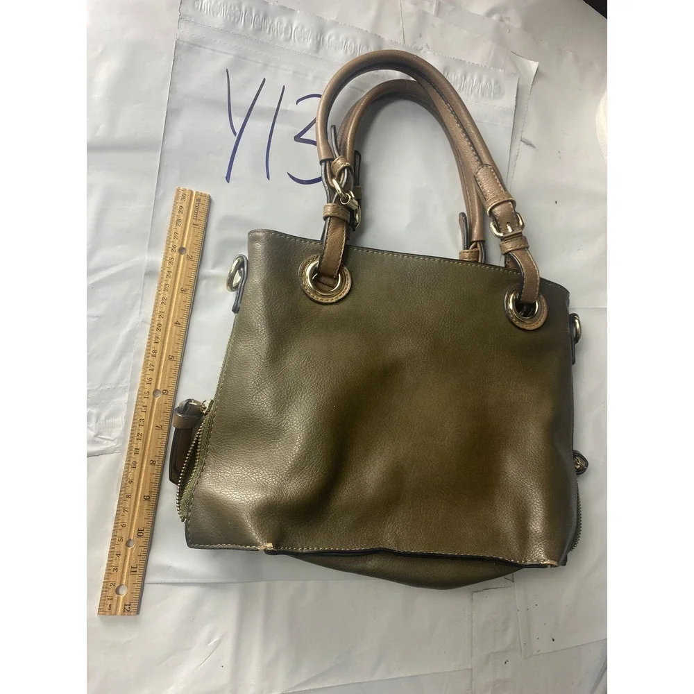 Olive Green Faux Leather Satchel Handbag‎ Removable Shoulder Strap